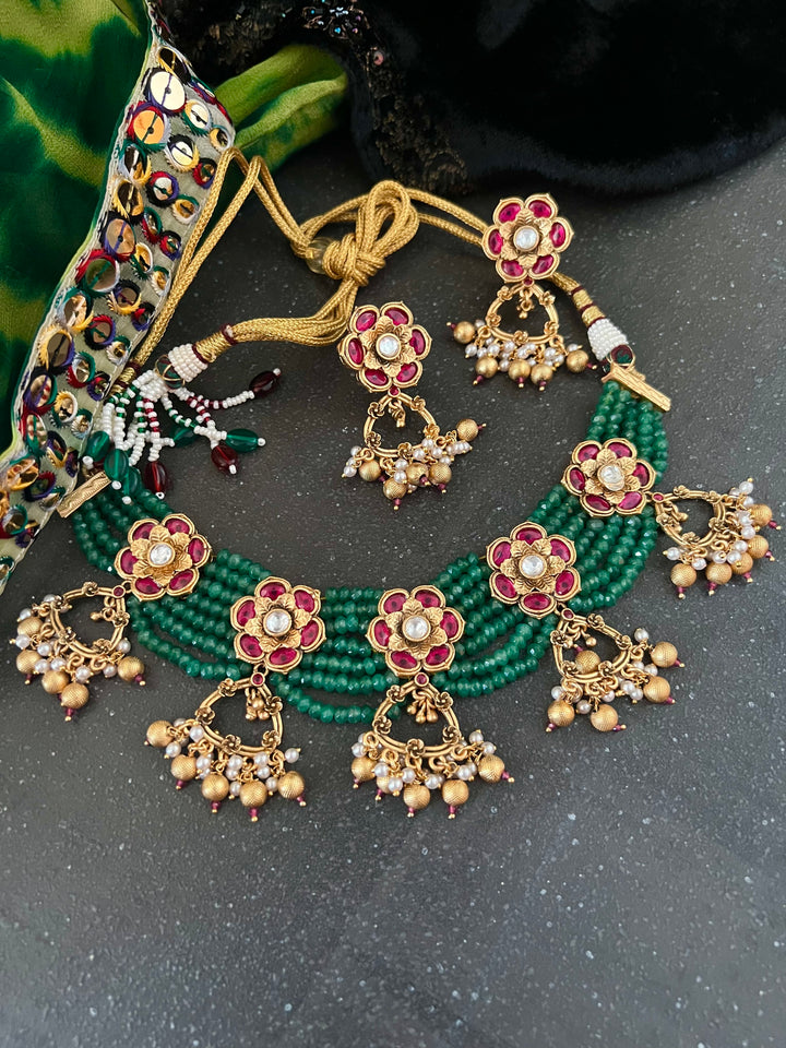 Kundan Wedding Collar Necklace with Earrings