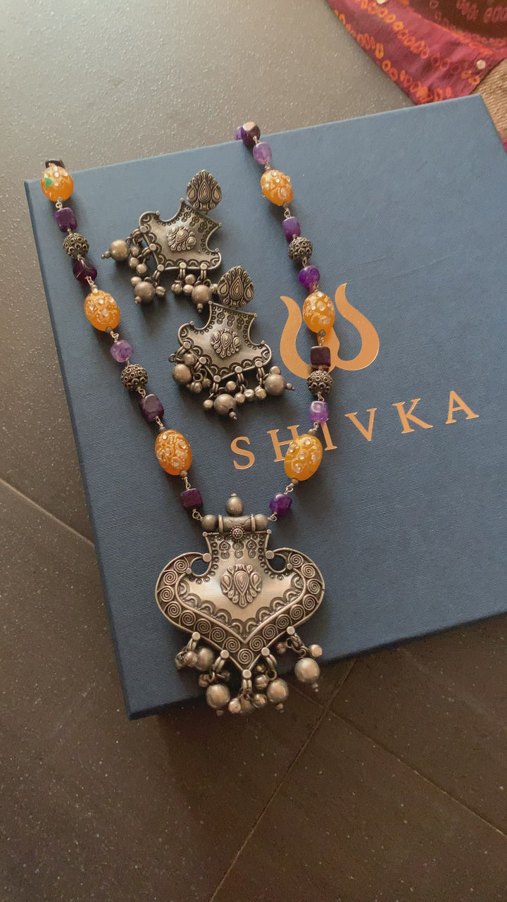 Statement Pendant Necklace with Earrings