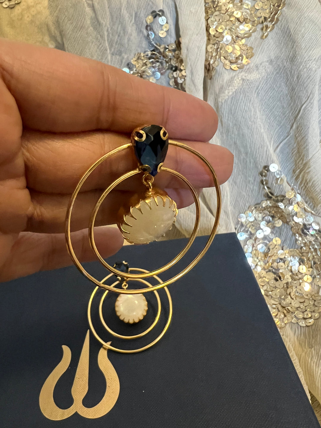 Natural Moonstone Spherical Earrings | Gold Plated Brass