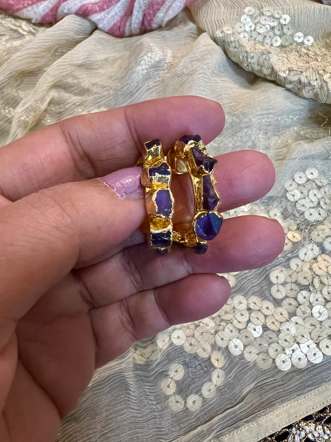 Classy Amethyst Hoop Earrings