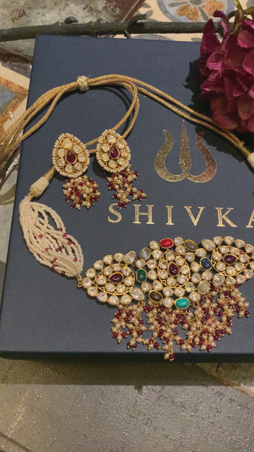 Scintillating Navratna Kundan Choker with Earrings