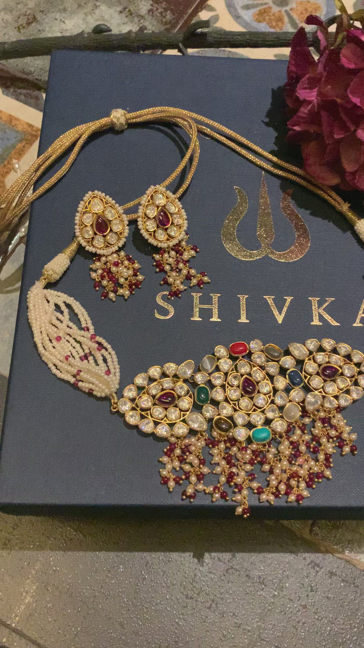 Scintillating Navratna Kundan Choker with Earrings