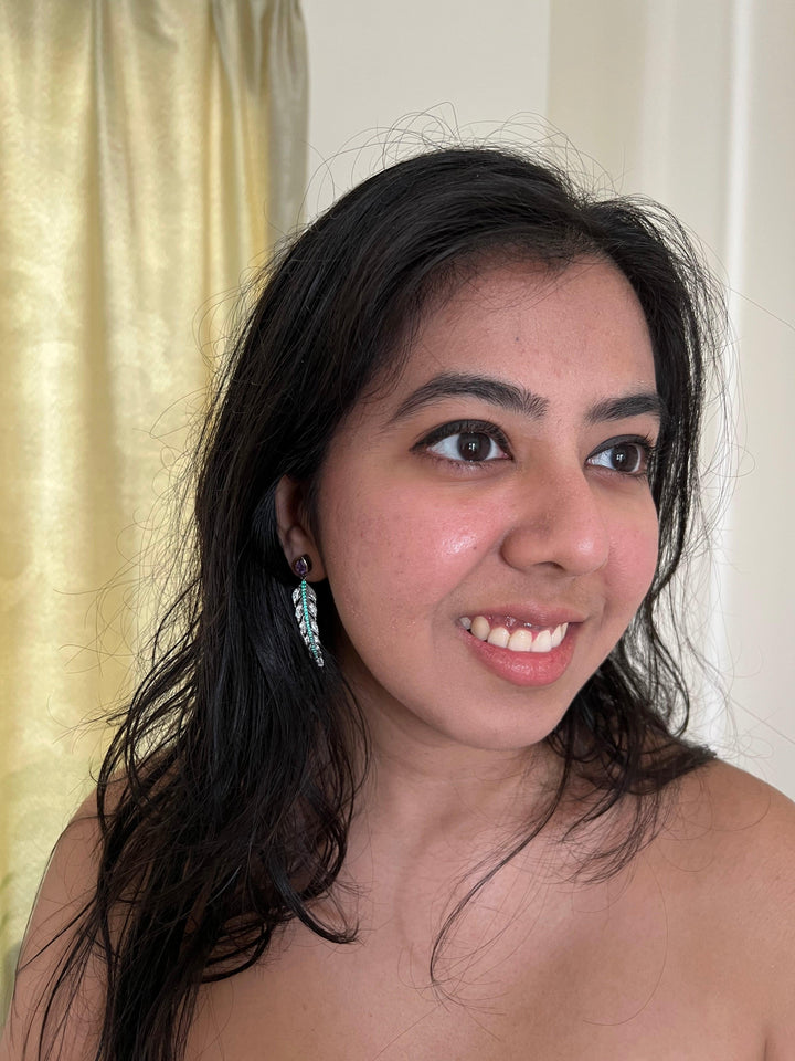 Minimalist 925 Silver Amethyst Leaf Earrings - SHIVKA