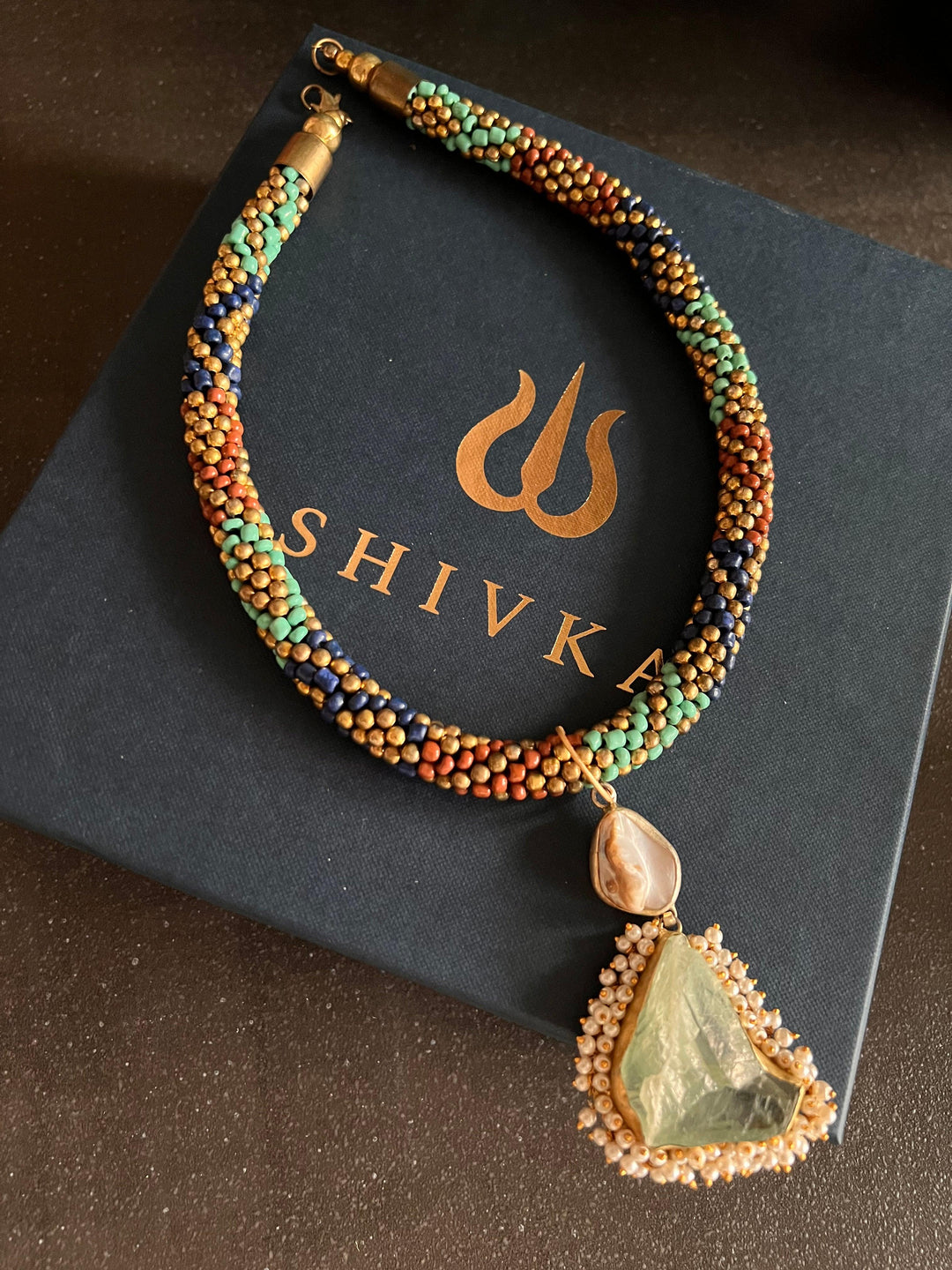 Natural Gemstones Pendant Hasli Necklace - SHIVKA