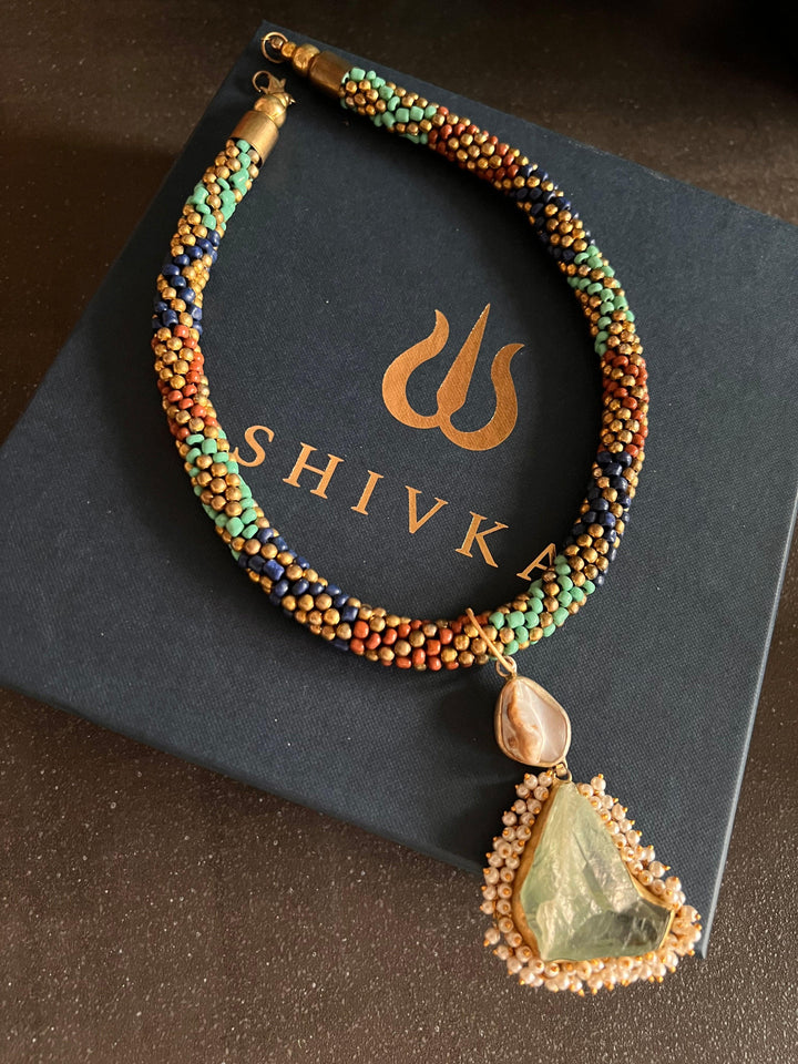 Natural Gemstones Pendant Hasli Necklace - SHIVKA