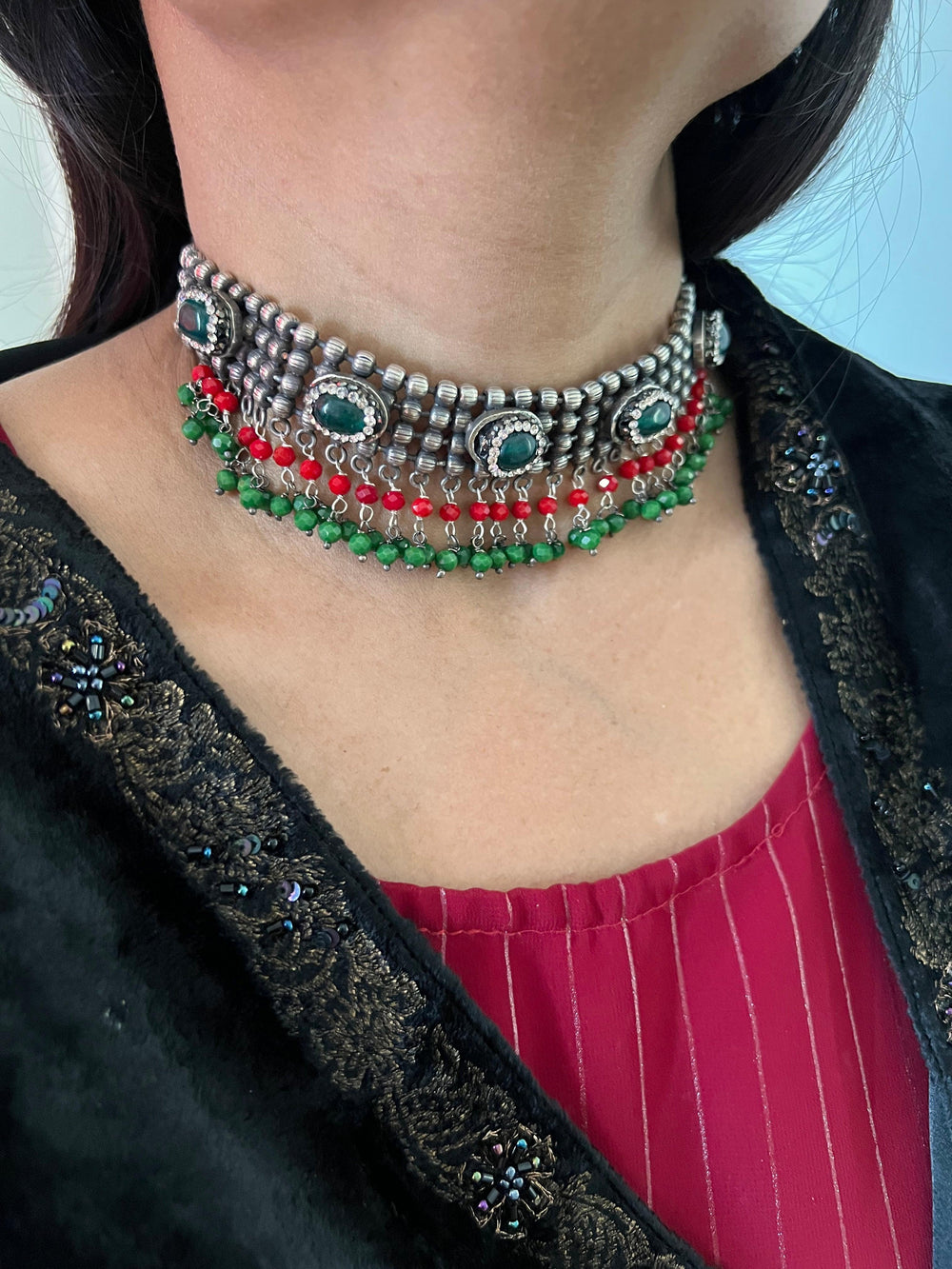 Vintage Artistic Choker with Statement Earrings - SHIVKA