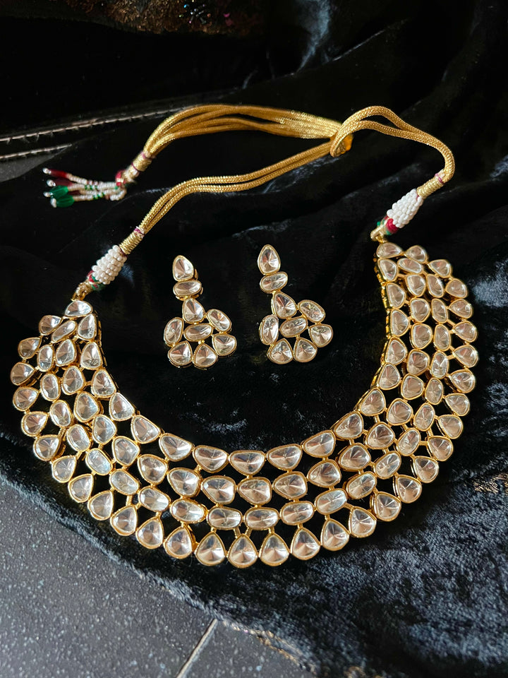 Statement Kundan Choker Necklace with Earrings