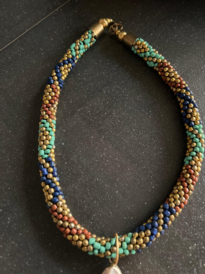 Natural Gemstones Pendant Hasli Necklace - SHIVKA