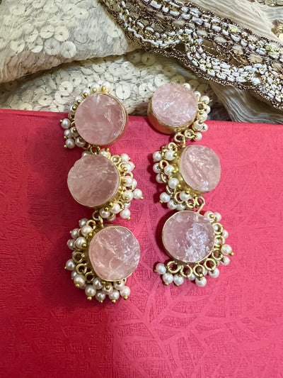 Rose Quartz Three Tier Earrings - SHIVKA
