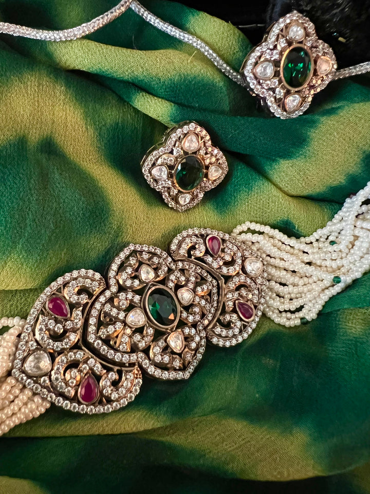 Pearls Choker with Statement Earrings