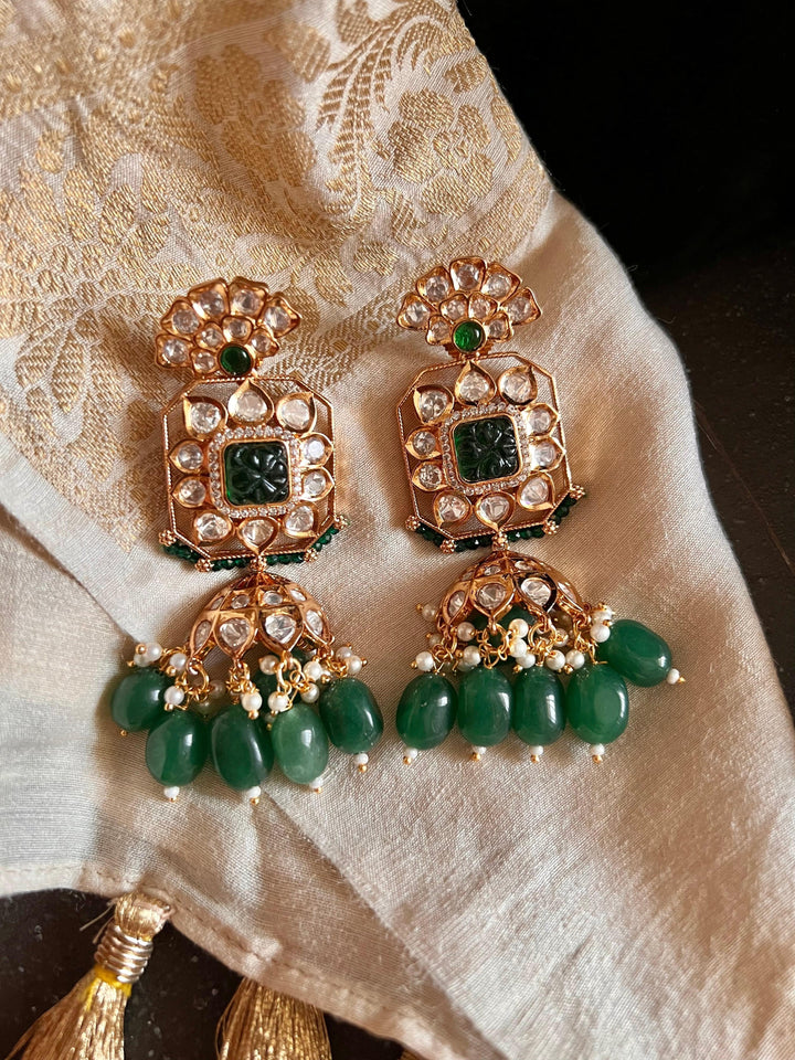 High Quality Kundan Pendant Long Necklace with Statement Earrings - SHIVKA