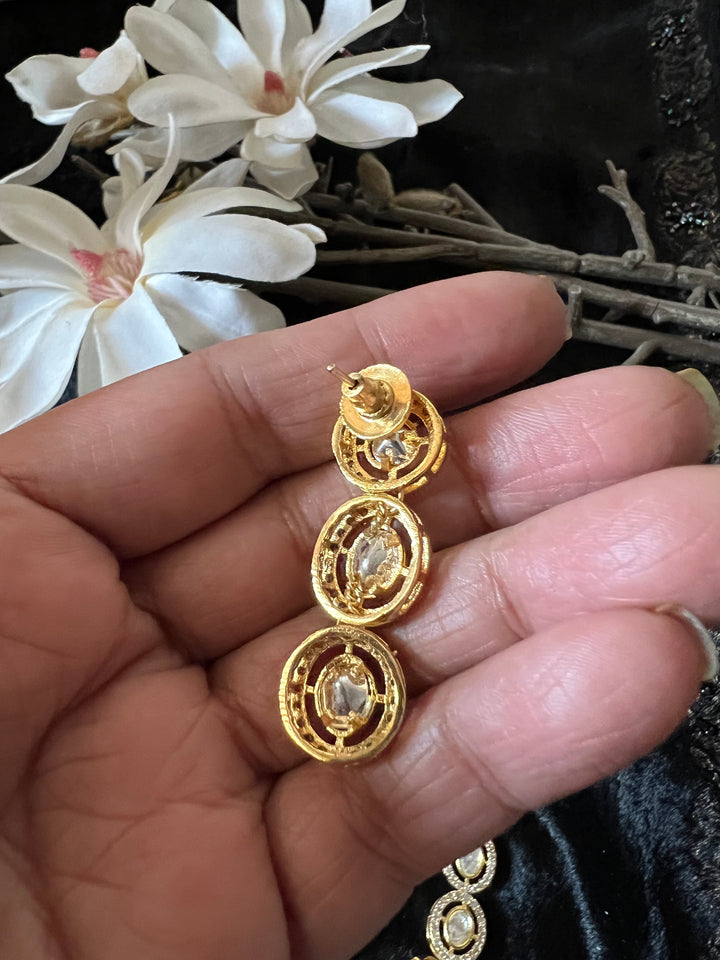 Statement CZ Polki Kundan Necklace with Earrings