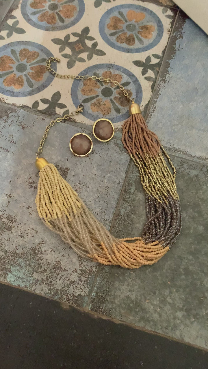 Beautiful Shaded Beads Necklace with Glass Stone Studs