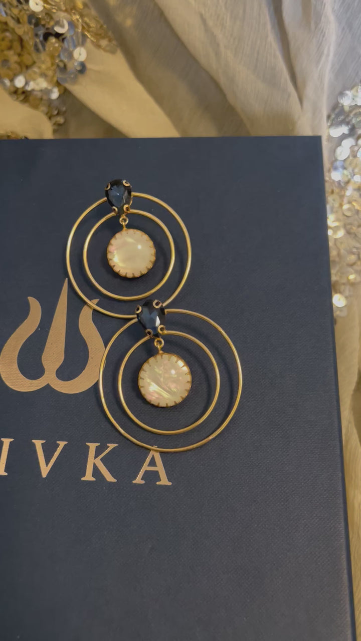 Natural Moonstone Spherical Earrings | Gold Plated Brass
