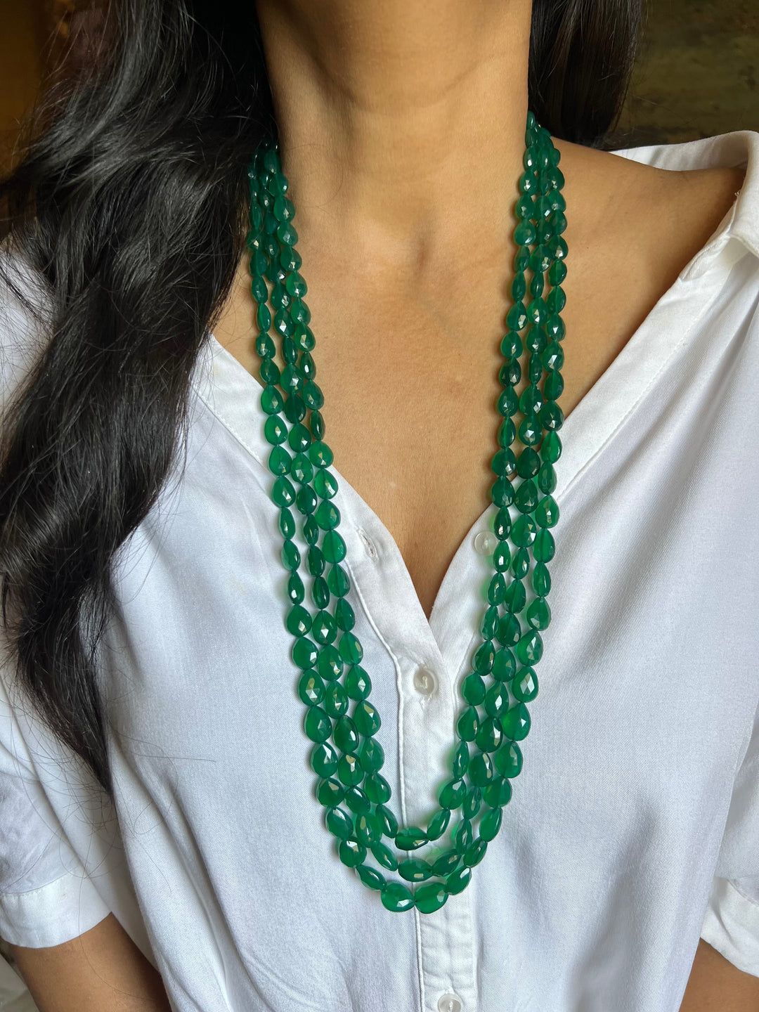 Green Onyx Almond Cut Mala