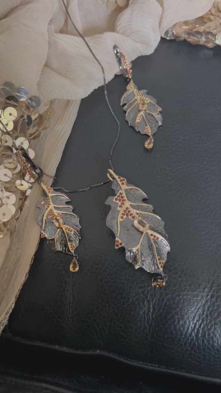 Sterling Silver Pendant Chain Necklace with Earrings