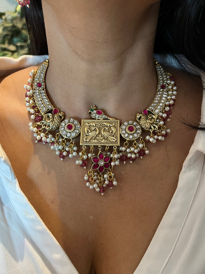 Designer Wedding Necklace with Kundan Earrings