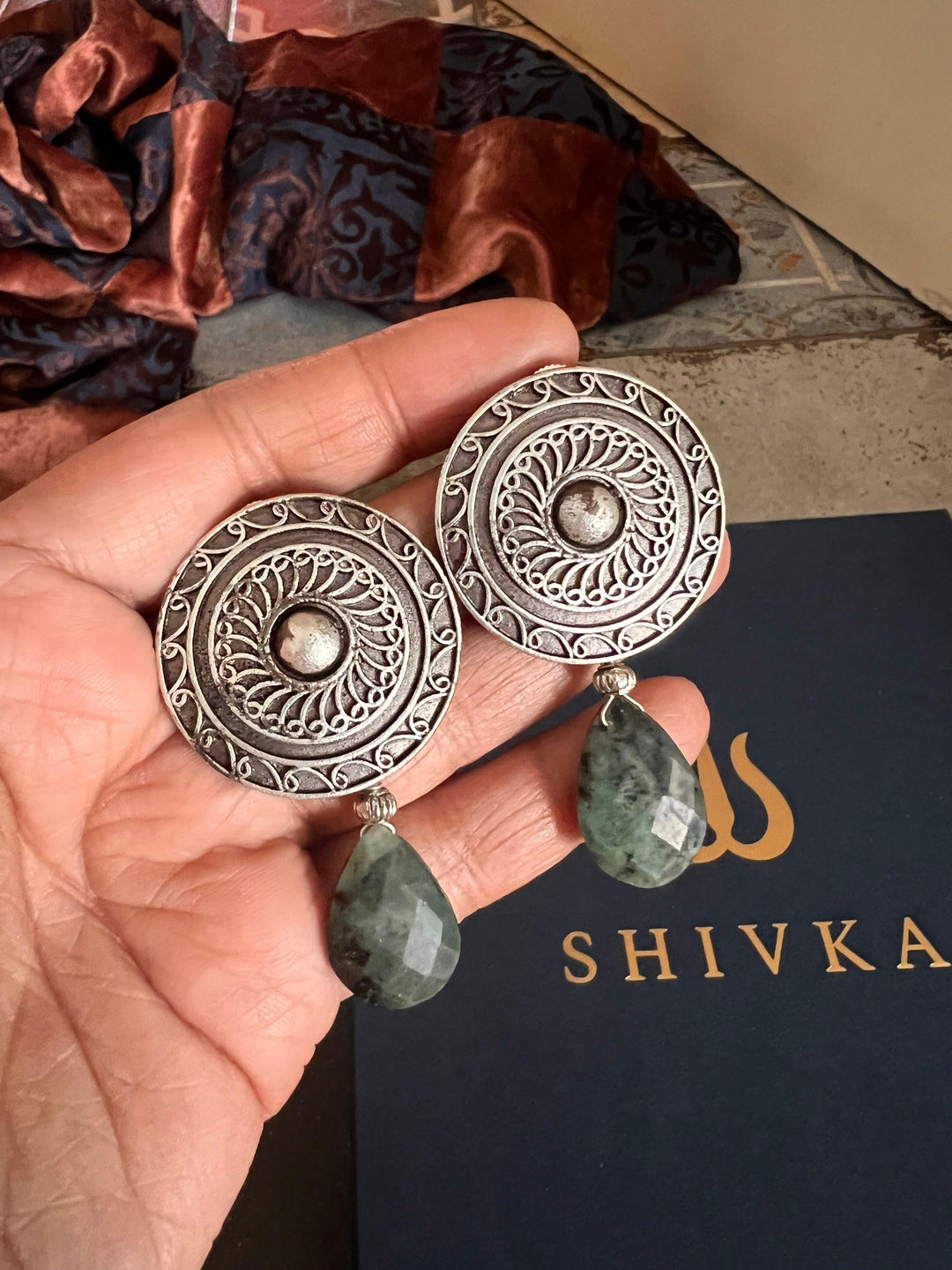 Real Emerald Drop Antique Earrings - SHIVKA
