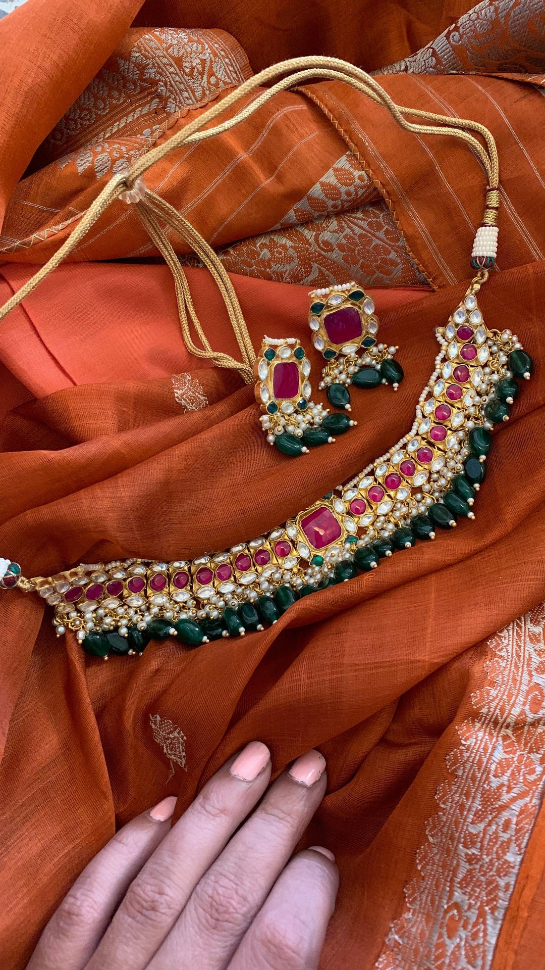 Pachi Kundan Wedding Collar Necklace with Earrings - SHIVKA