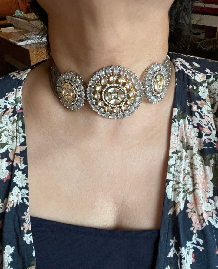 Victorian Kundan Choker Necklace with Earrings