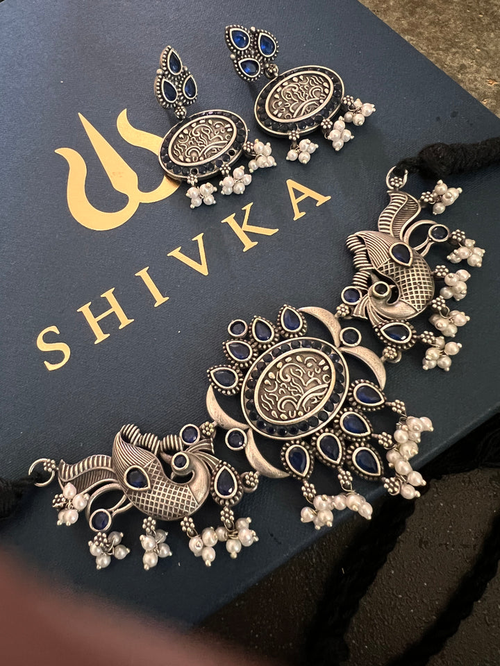 Antique Peacock Choker with Earrings