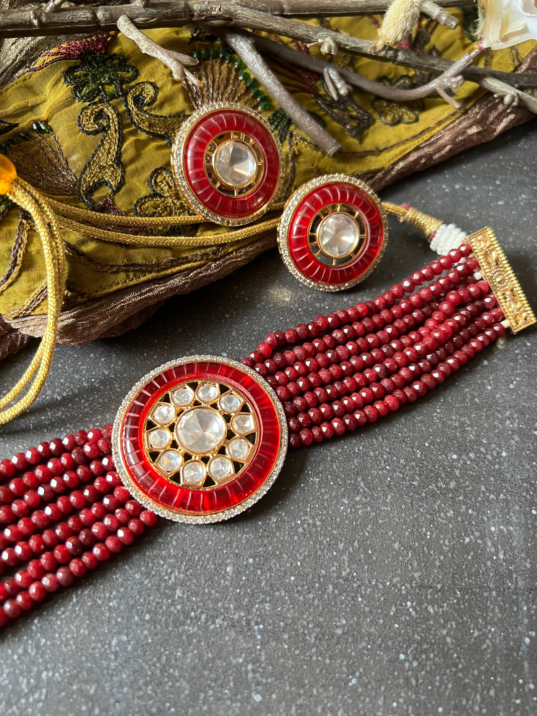 Victorian Kundan Choker Necklace with Earrings