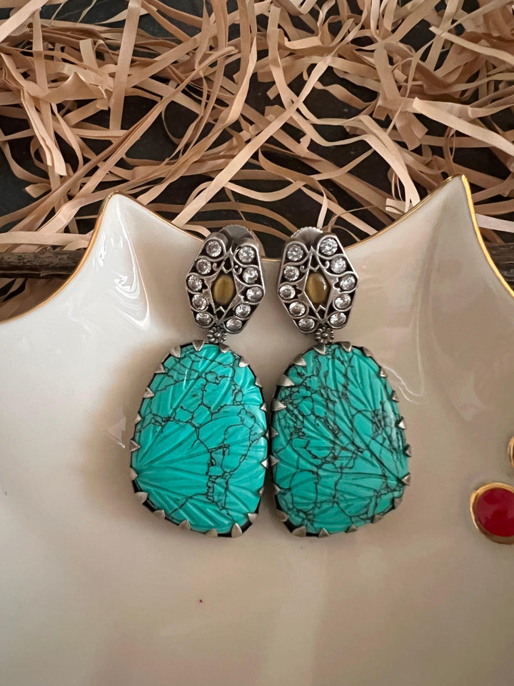 Vintage Carved Stone Danglers - SHIVKA