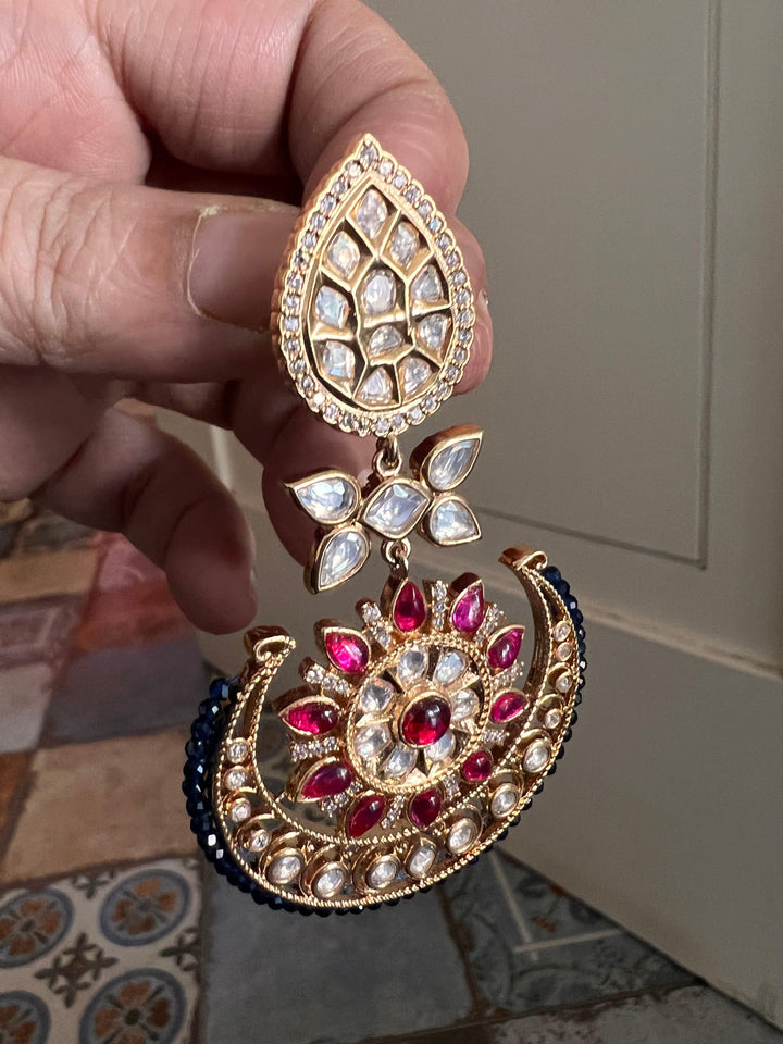 Pink Blue Kundan Chandbaalis - SHIVKA