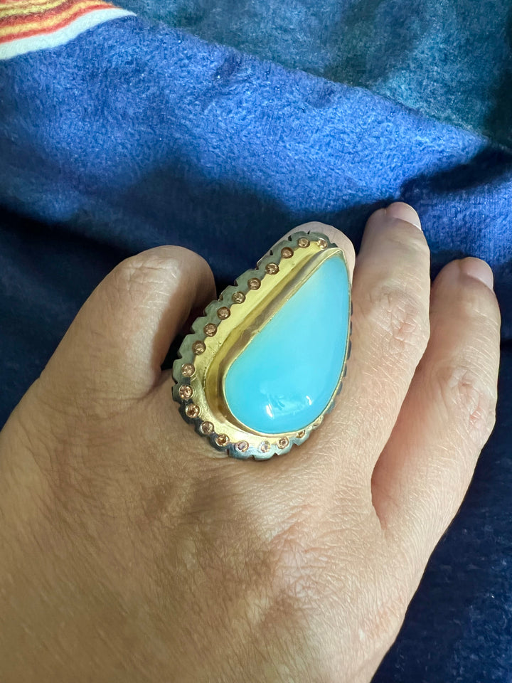Natural Chalcedony Stone Adjustable Gold-Plated Ring | Statement Ring by SHIVKA