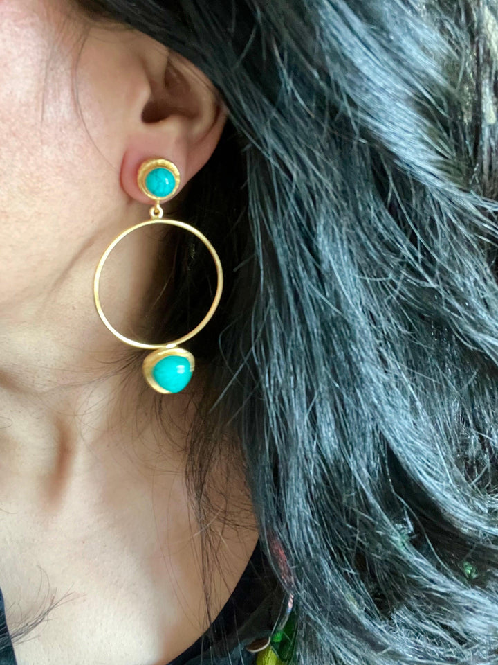 Turquoise Hoop Style Earrings - SHIVKA