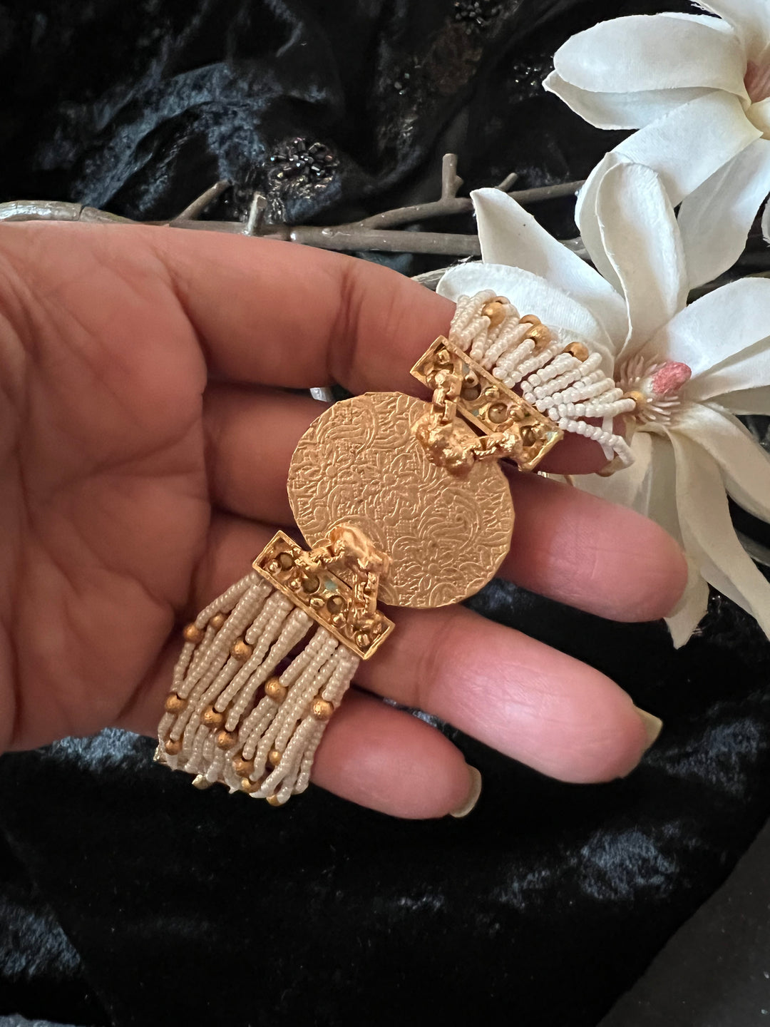 Pearls and Gold Kundan Bracelet