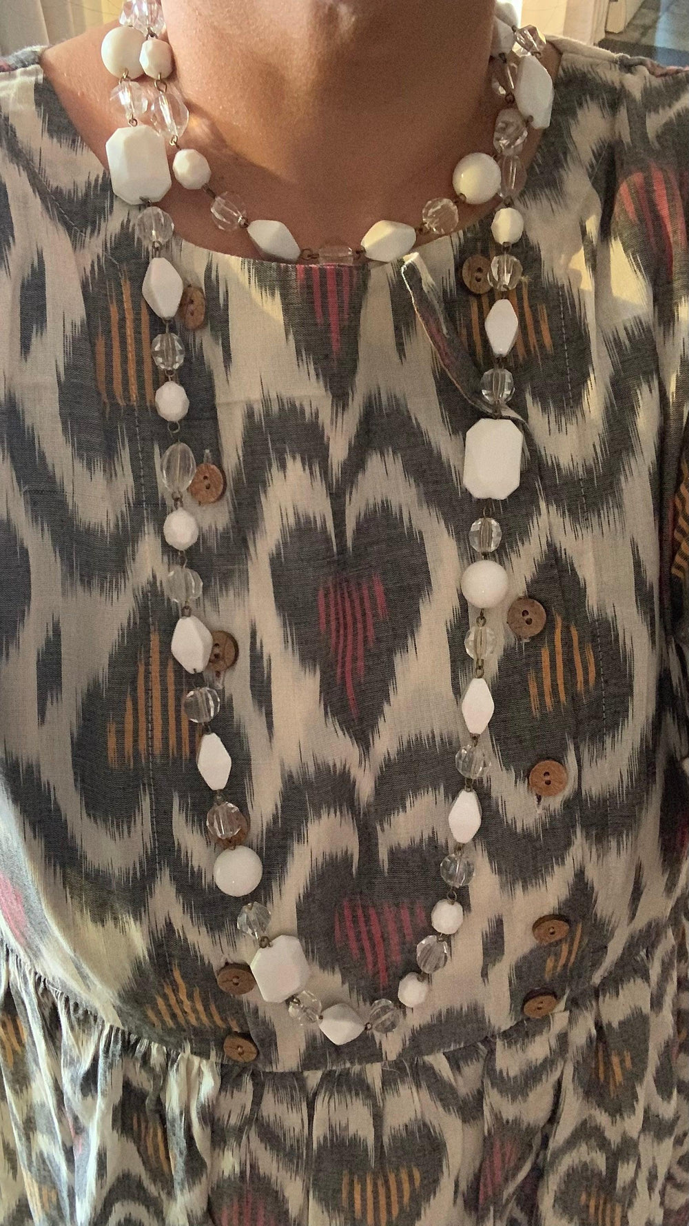 White Beads and Crystal Necklace - SHIVKA