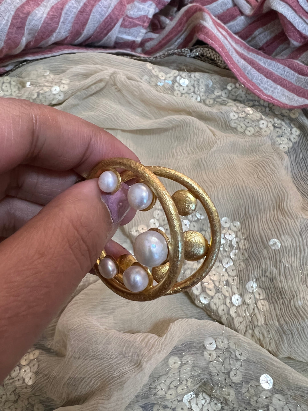 Designer Pearl Drop Hoop Earrings