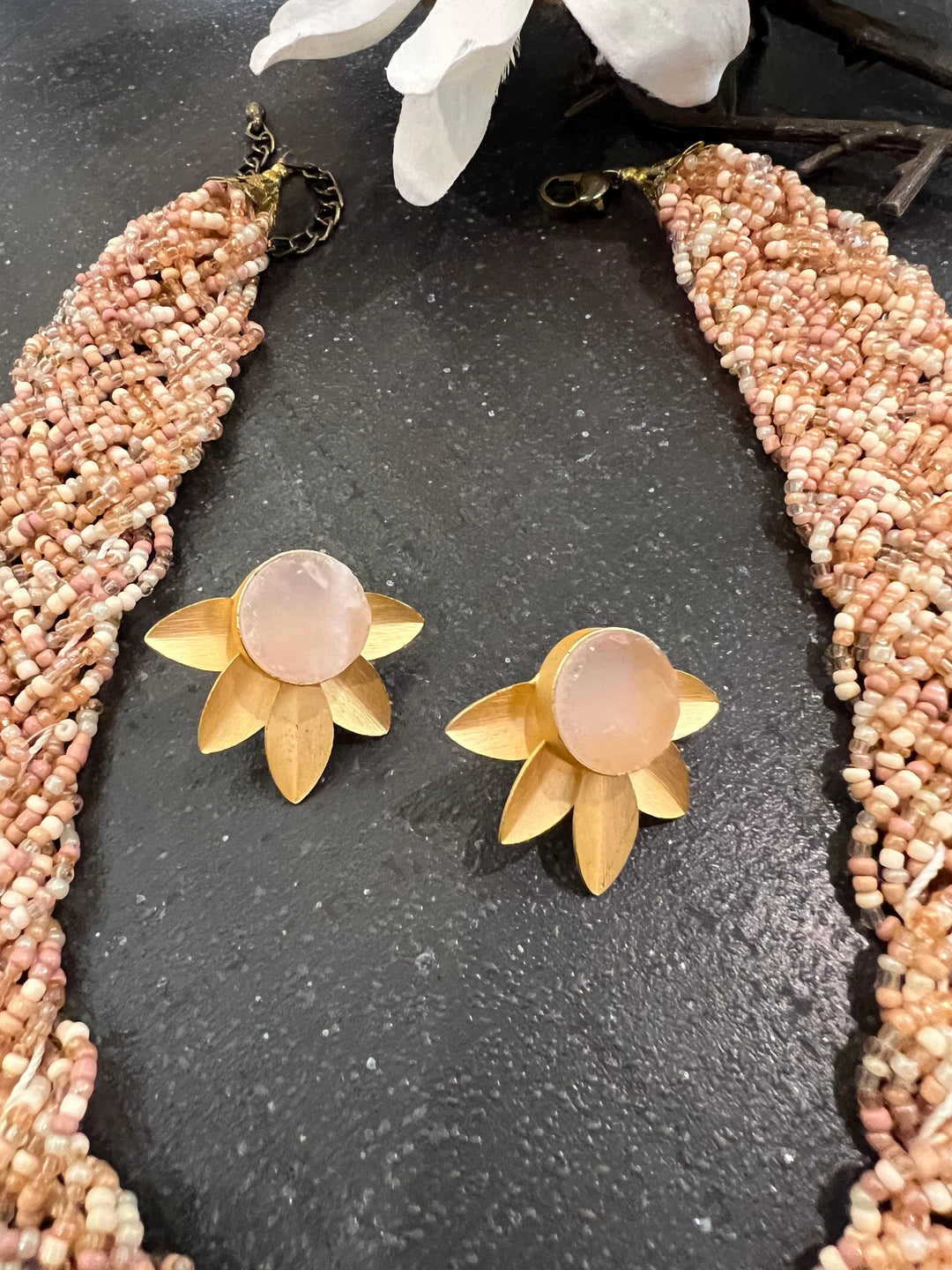 Statement Necklace with Gemstones Studs