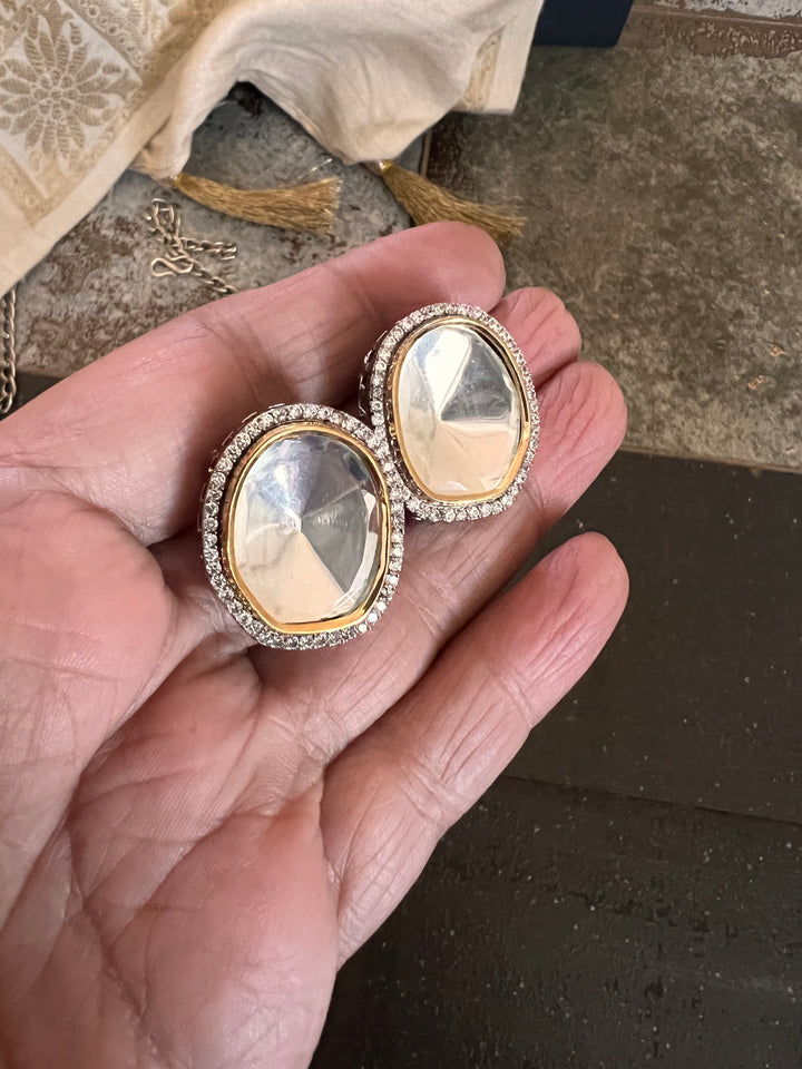 Designer Dual Tone Necklace with Kundan Earrings