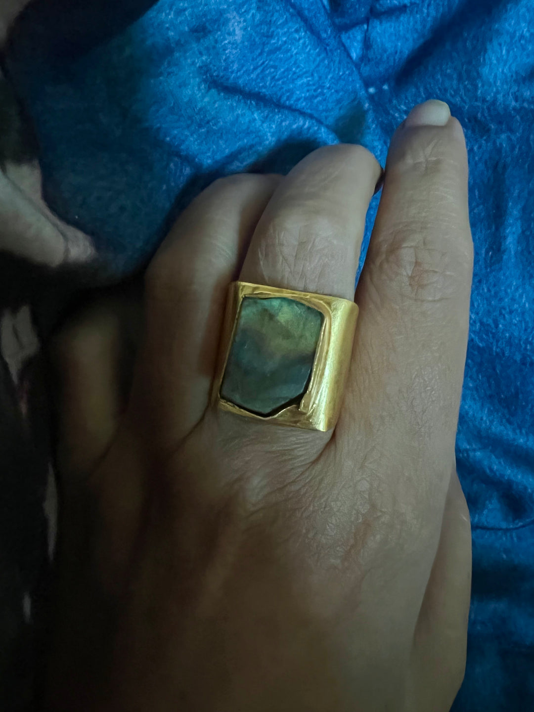 Natural Labradorite Brass Ring