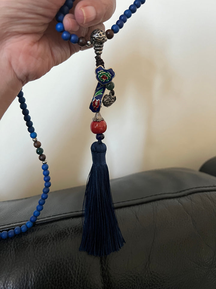 Vintage Look Enameled Pendant Necklace/ Beaded Necklace