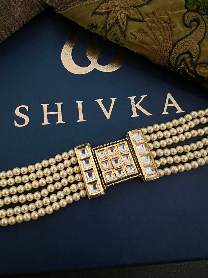 Polki Window Pearl Layered Bracelet - SHIVKA
