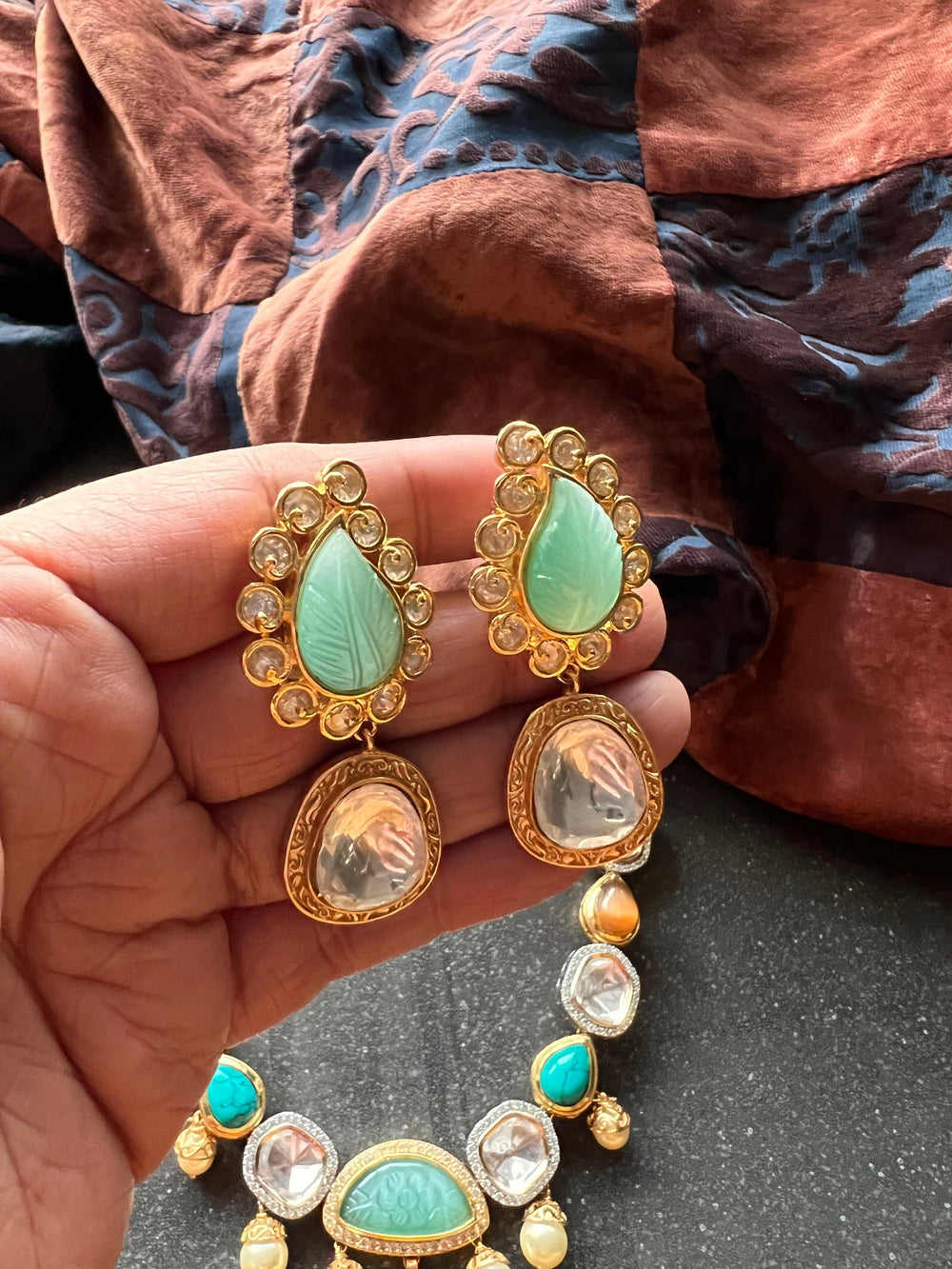 Scintillating Multicolored  Kundan Necklace with Statement Earrings - SHIVKA