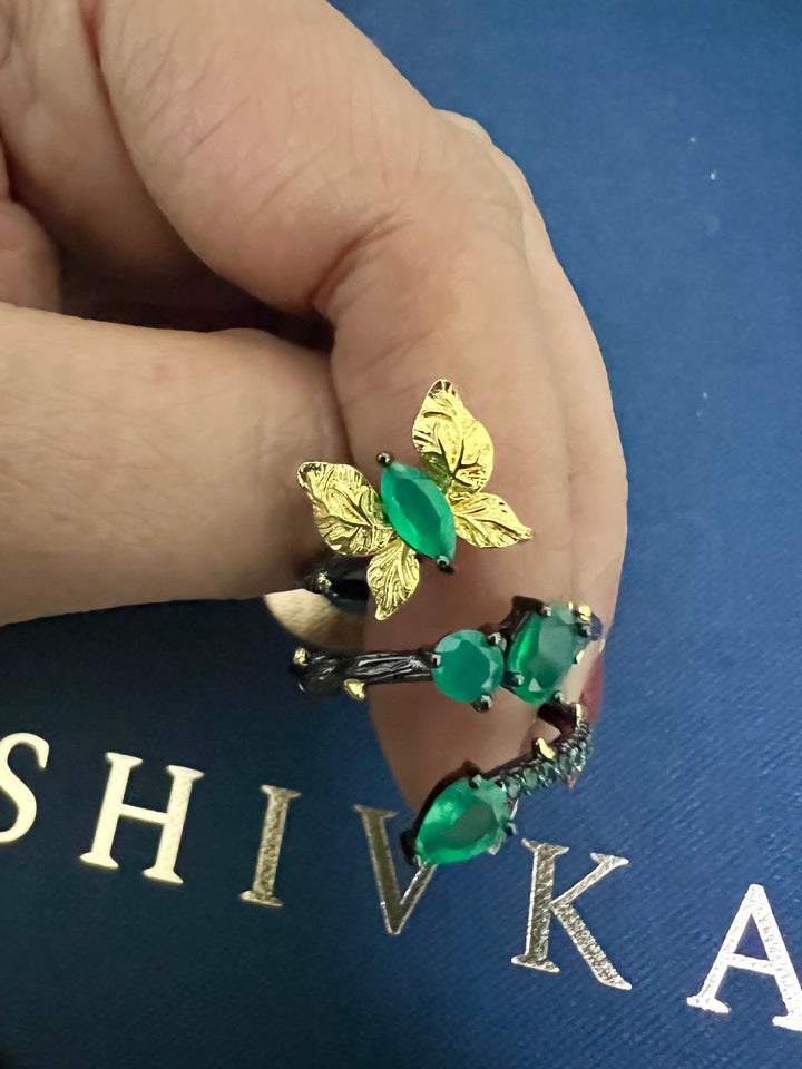 Designer Pure Silver Green Agate Ring