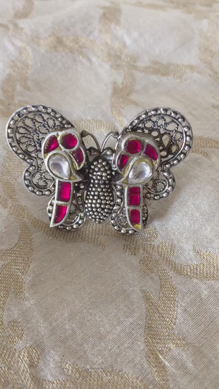 Kundan Butterfly  Pure 925 Silver Ring