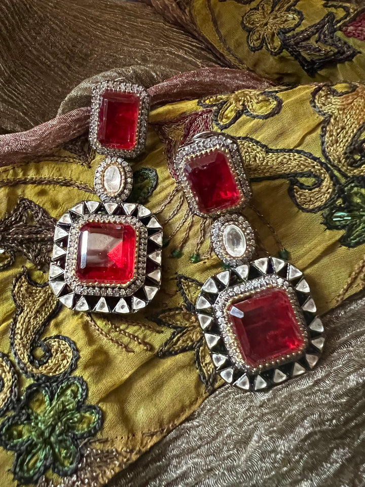 Statement CZ Polki Kundan Necklace with Earrings