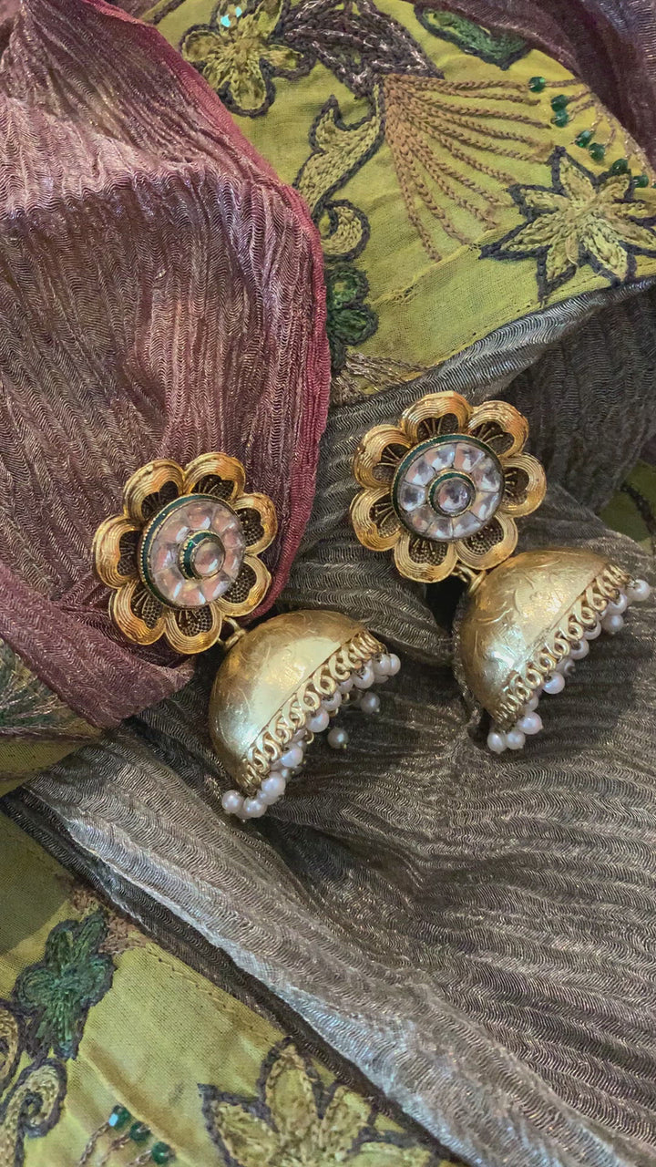Ethereal Flower Gold Jhumka Earrings