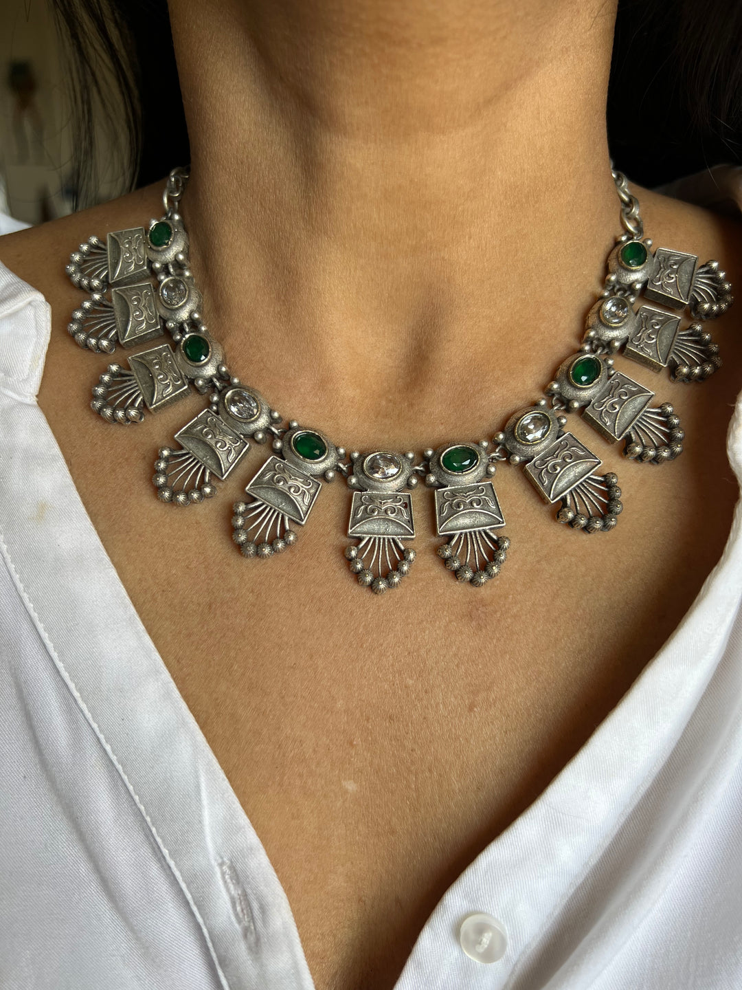 Antique Collar Necklace with Statement Studs