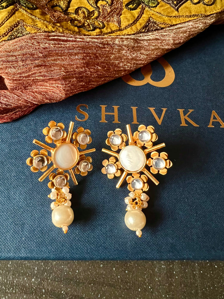 Designer Pearls and Kundan Flower Stud Earrings