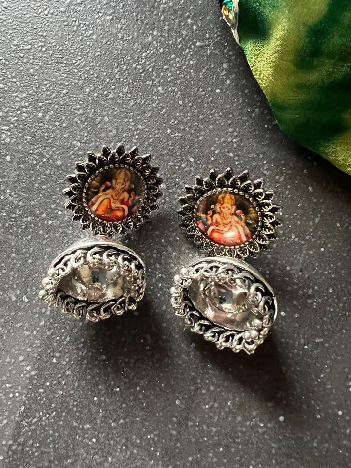 Antique Ganesha Design Jhumka Earrings