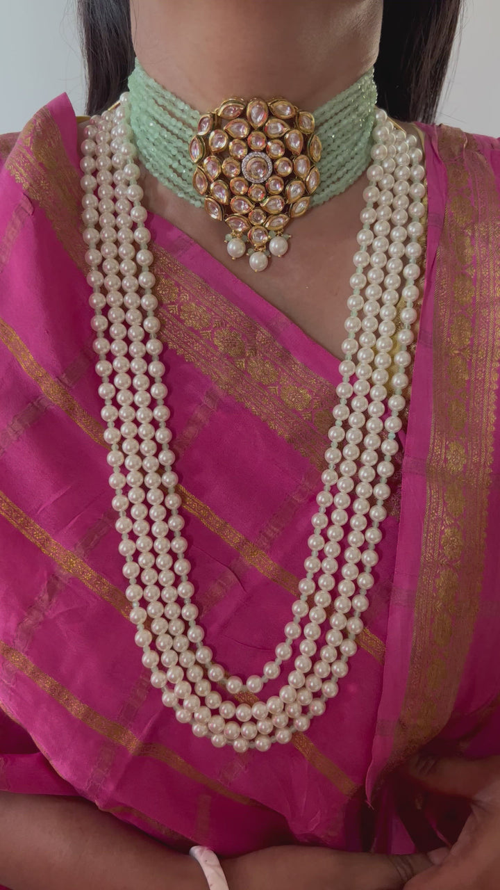 Kundan Choker and Pearl necklace Combo  with Earrings