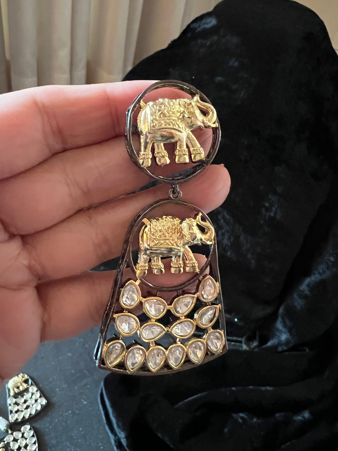 Statement Dual Tone Elephant Necklace with Earrings and Mangtikka