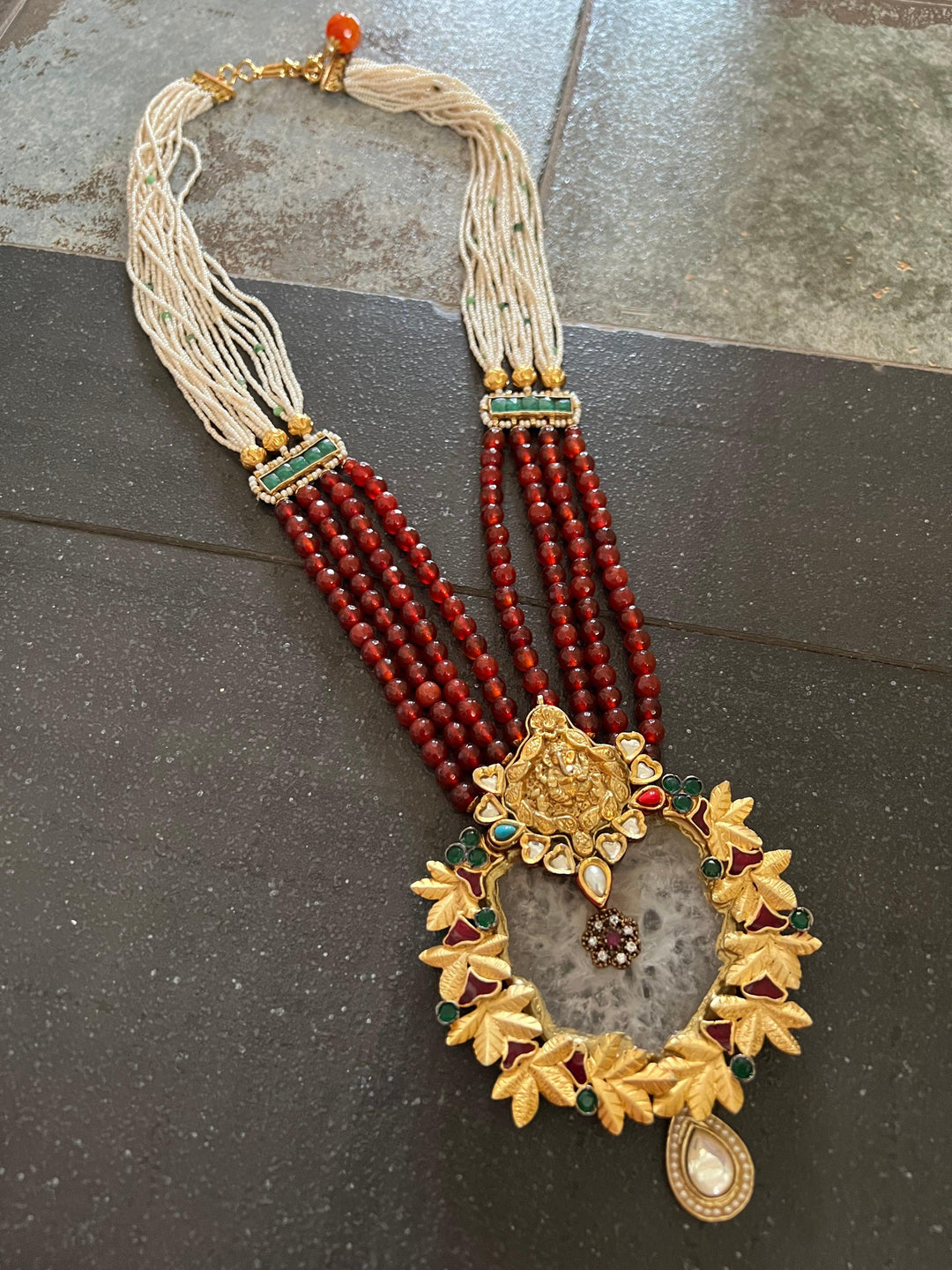 Statement Agate and Kundan Vintage Necklace - SHIVKA