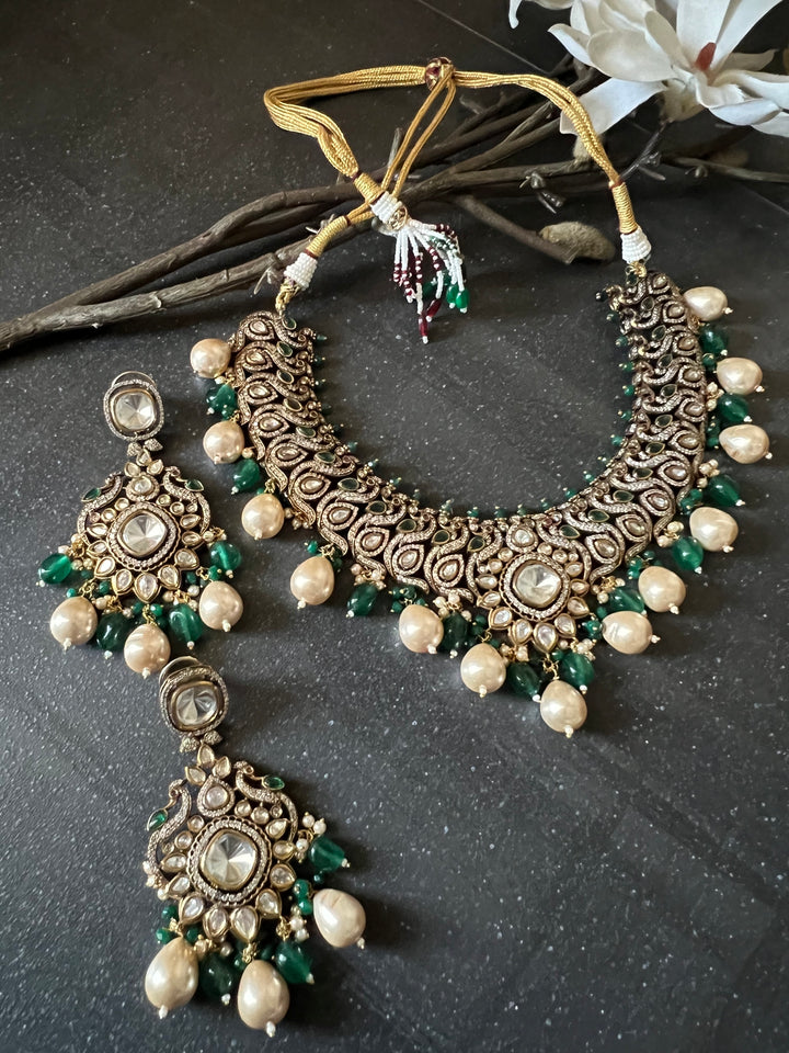 Victorian Polki Kundan Necklace with Earrings